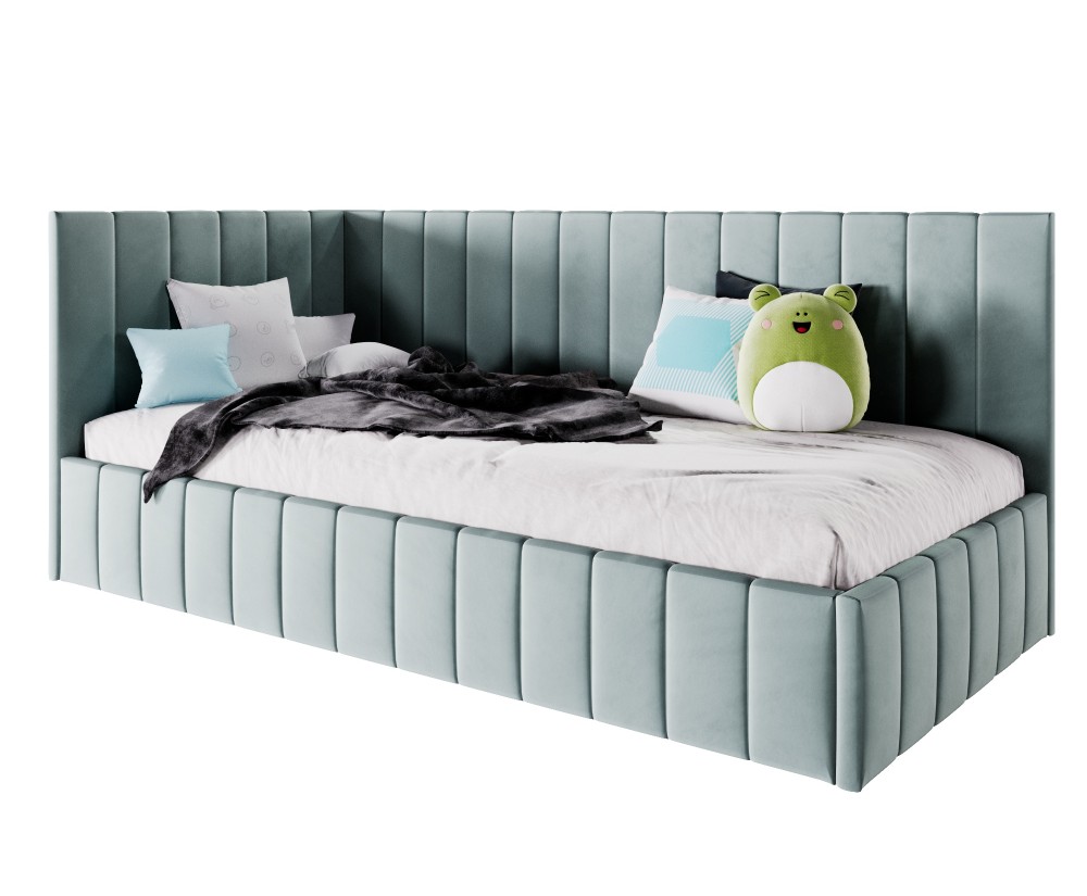 Einzelbett 90x200 cm, Jugendbett, Polsterbett mit Bettkasten, ohne Matratze, DENIS SM 02