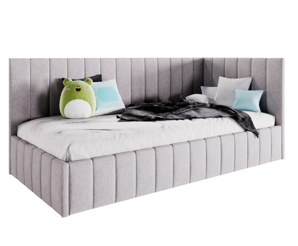 Einzelbett 90x200 cm, Jugendbett, Polsterbett mit Bettkasten, ohne Matratze, DENIS SM 02