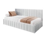 Einzelbett 90x200 cm ideal für Dachschräge - mit niedriger Rückenlehne, Bettkasten, ohne Matratze, Polsterbett NATAN SM 02