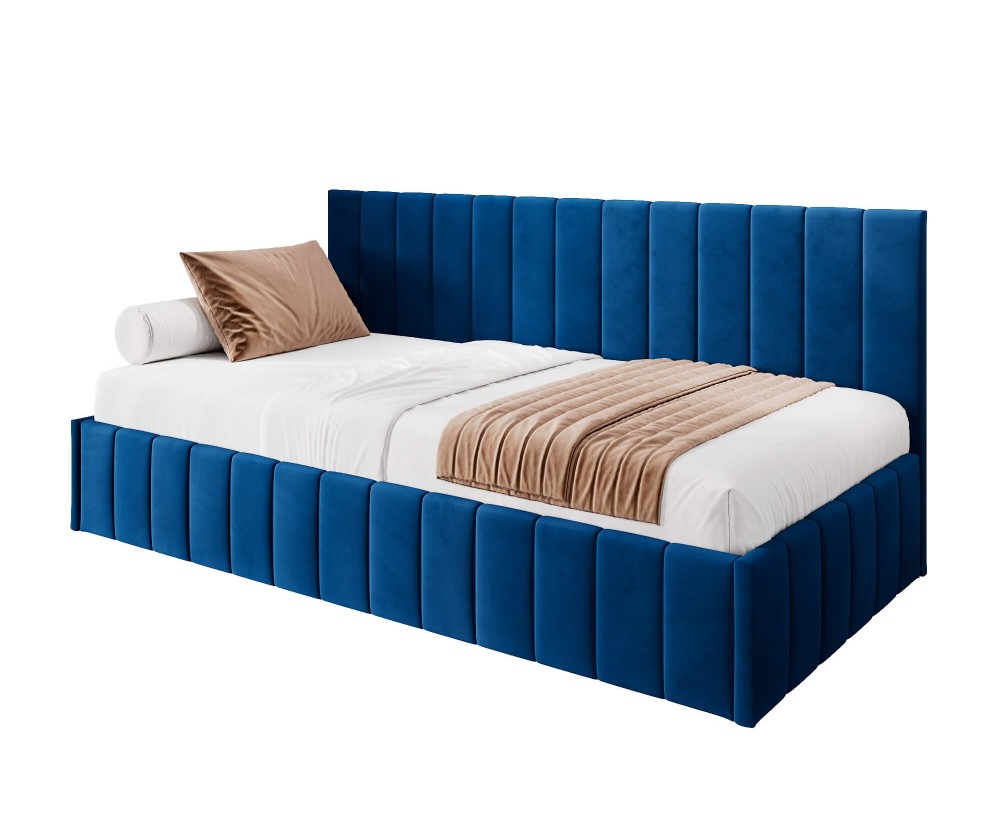 Einzelbett 90x200 cm ideal für Dachschräge - mit niedriger Rückenlehne, Bettkasten, ohne Matratze, Polsterbett NATAN SM 02