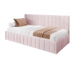 Einzelbett 90x200 cm ideal für Dachschräge - mit niedriger Rückenlehne, Bettkasten, ohne Matratze, Polsterbett NATAN SM 02