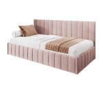 Einzelbett 90x200 cm ideal für Dachschräge - mit niedriger Rückenlehne, Bettkasten, ohne Matratze, Polsterbett NATAN SM 02
