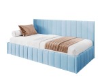 Einzelbett 90x200 cm ideal für Dachschräge - mit niedriger Rückenlehne, Bettkasten, ohne Matratze, Polsterbett NATAN SM 02
