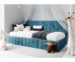 NATAN SM 02 Einzelbett 90x200 cm, Kinderbett, Polsterbett mit Bettkasten, ohne Matratze