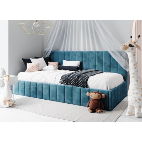 NATAN SM 02 Einzelbett 90x200 cm, Kinderbett, Polsterbett mit Bettkasten, ohne Matratze