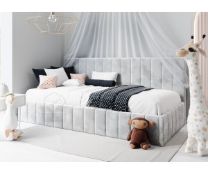 Jugendbett 100x200 cm für Dachschräge, Kinderbett, Polsterbett mit Bettkasten, ohne Matratze, NATAN SM 02