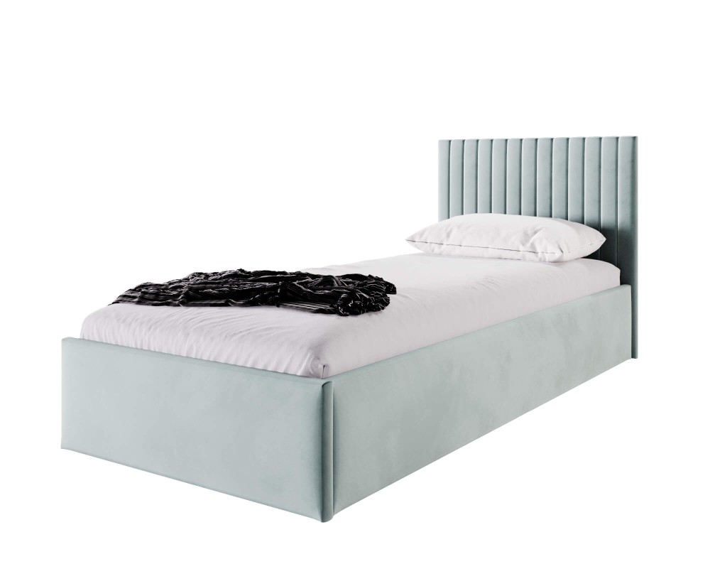Jugendbett 120x200 cm, Polsterbett mit Bettkasten, Lattenrost mit Metallrahmen, schmale vertikale Nähte, BARTEK SM 02
