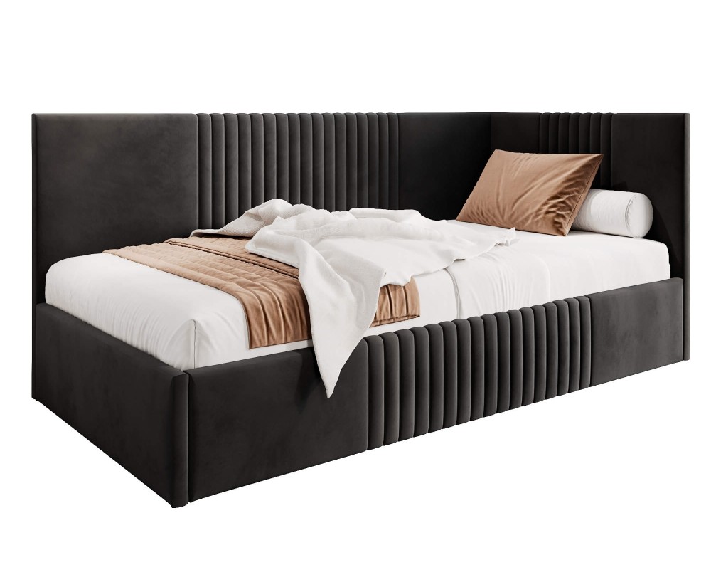 Einzelbett 90x200 cm, Jugendbett, Polsterbett mit Bettkasten, ohne Matratze, DYLAN SM 02