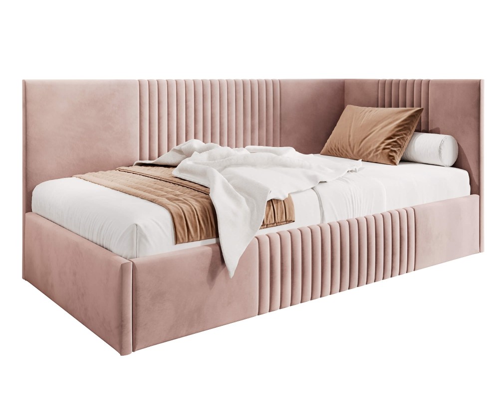Einzelbett 90x200 cm, Jugendbett, Polsterbett mit Bettkasten, ohne Matratze, DYLAN SM 02