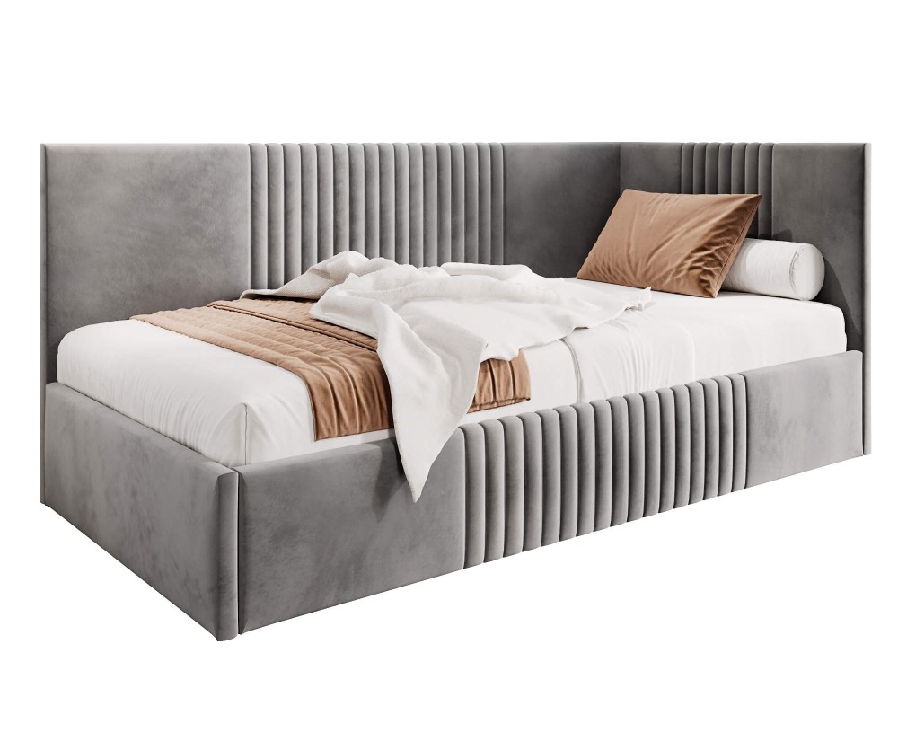 Einzelbett 90x200 cm, Jugendbett, Polsterbett mit Bettkasten, ohne Matratze, DYLAN SM 02