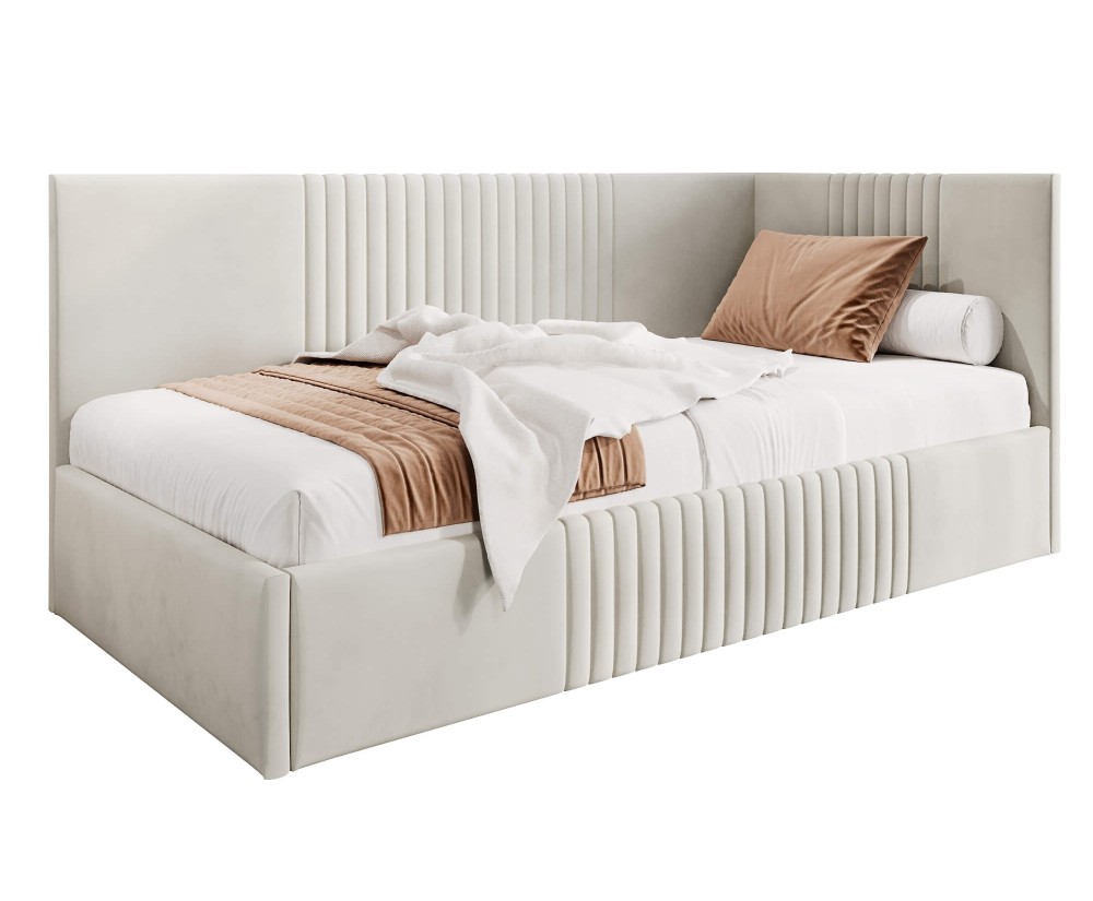 Einzelbett 90x200 cm, Jugendbett, Polsterbett mit Bettkasten, ohne Matratze, DYLAN SM 02