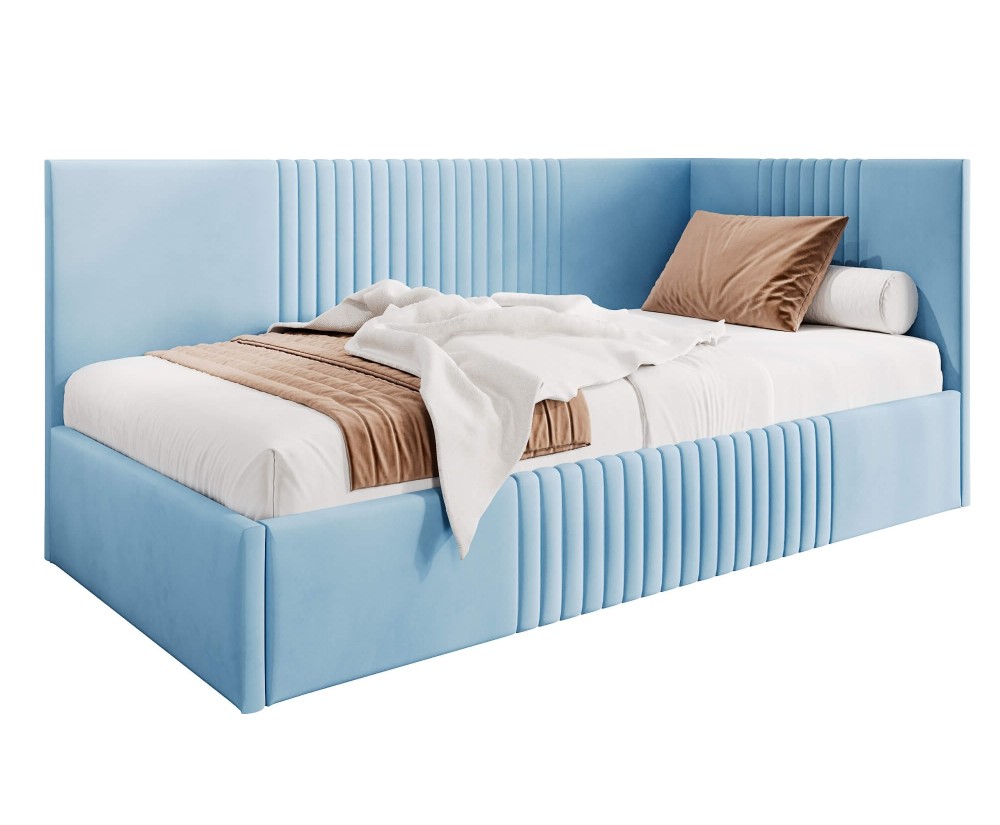 Einzelbett 90x200 cm, Jugendbett, Polsterbett mit Bettkasten, ohne Matratze, DYLAN SM 02