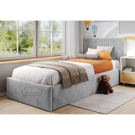 Polsterbett 90x200 cm für Dachschräge, niedriges Kopfteil, Lattenrost mit Metallrahmen, Bettkasten, BORYS SM 02