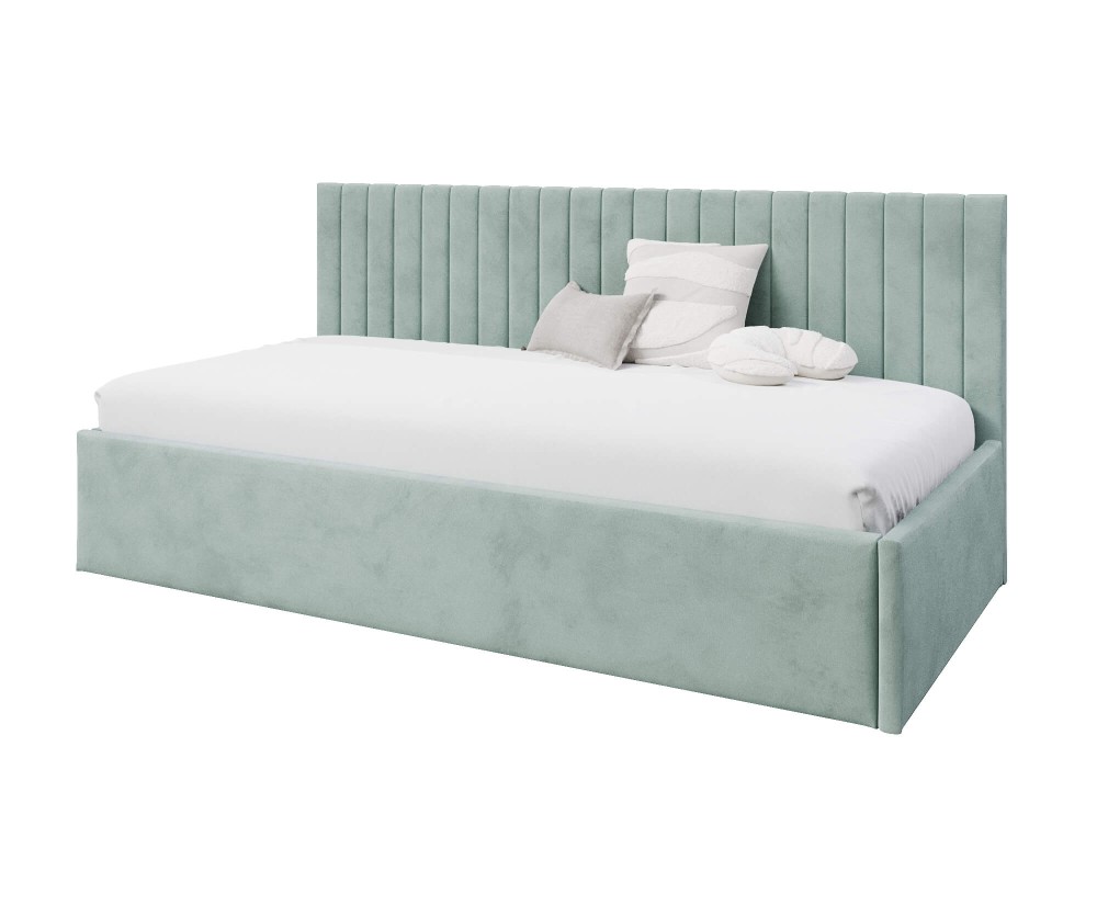 Einzelbett 120x200 cm für Jugendzimmer, niedrige Rückenlehne, Polsterbett für Dachschräge, MARCEL SM 02