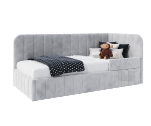 Polsterbett 90x200 cm mit RAUSFALLSCHUTZ, Bettkasten und Lattenrost, für Kinderzimmer, MARIO SM 02B