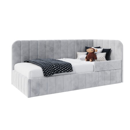 Einzelbett 120x200 cm mit RAUSFALLSCHUTZ, Kinderbett, Bettkasten und Lattenrost, MARIO SM 02B