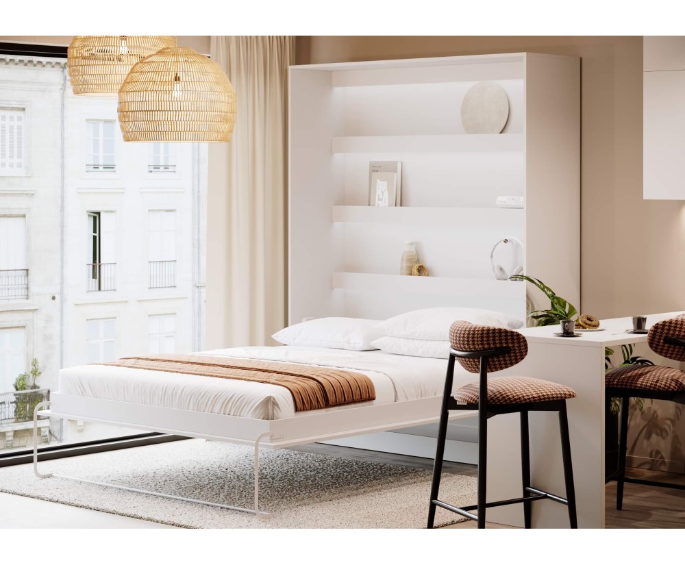 FOLDO Schrankbett 120x200 cm, Wandbett vertikal klappbar, Wandklappbett  weiß