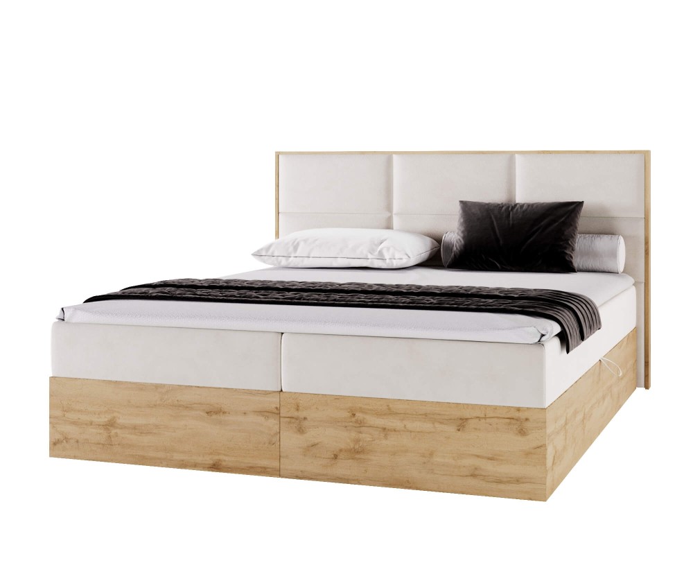 PRATO K11 Elegantes Kontinentalbett 120x200 cm, Ehebett mit Bettkasten, Kasten aus Holz