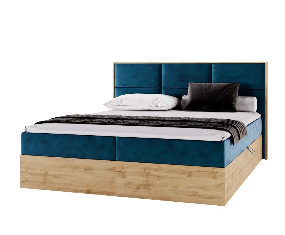 Elegantes Kontinentalbett 120x200 cm, Ehebett mit Bettkasten, Kasten aus Holz, PRATO K11