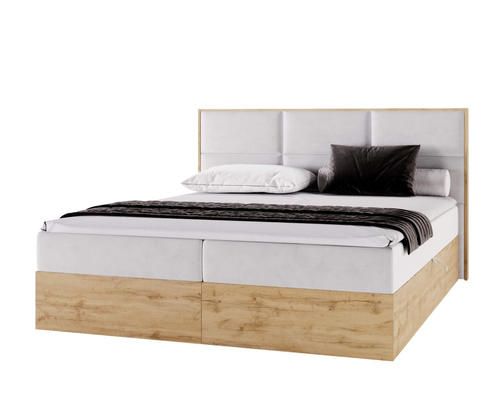 Elegantes Boxspringbett 140x200 cm, Ehebett mit Bettkasten, Kasten aus Holz, PRATO K11