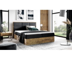 PRATO K11 Elegantes Boxspringbett 140x200 cm, Ehebett mit Bettkasten, Kasten aus Holz