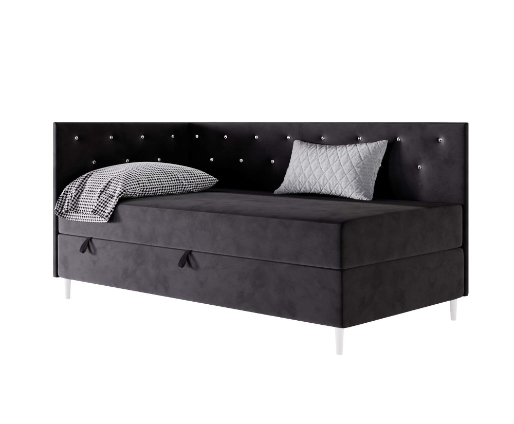 Polsterbett 80x200 cm, Einzelbett mit Kristallen am Kopfteil und an der Seitenblende, PRINCESS 2M