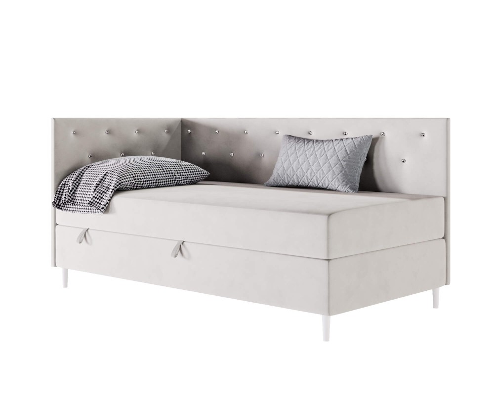Polsterbett 80x200 cm, Einzelbett mit Kristallen am Kopfteil und an der Seitenblende, PRINCESS 2M