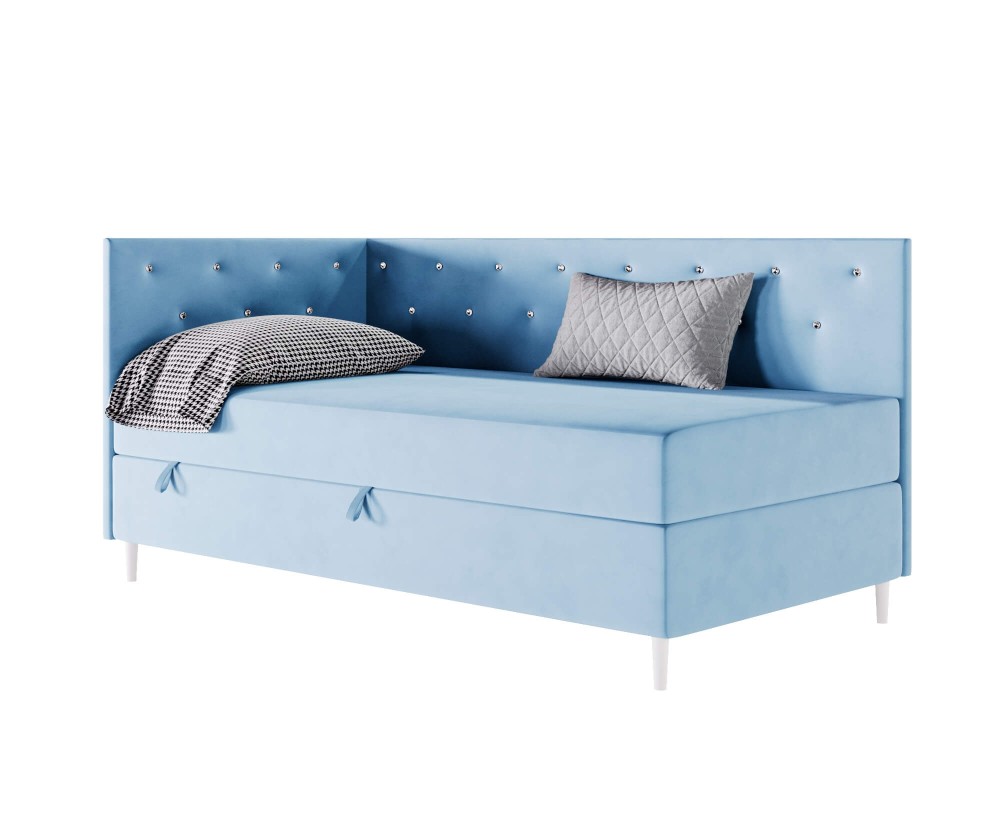 Polsterbett 80x200 cm, Einzelbett mit Kristallen am Kopfteil und an der Seitenblende, PRINCESS 2M