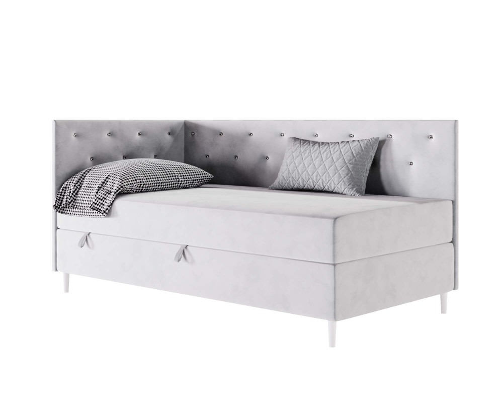 PRINCESS 2M Schlafcouch 90x200 cm, Einzelbett mit Kristallen am Kopfteil und an der Seitenblende