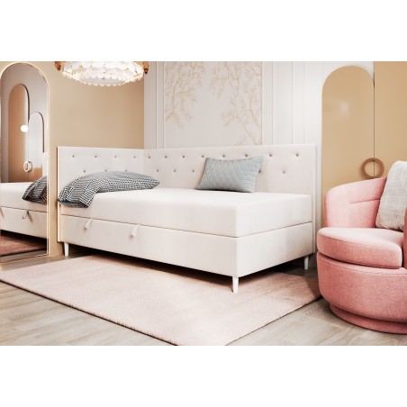 PRINCESS 2M Einzelbett 100x200 cm, Polsterbett mit Kristallen am Kopfteil und an der Seitenblende