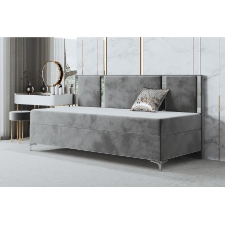 MEDIOLAN 3M Polsterbett 80x200 cm, Einzelbett mit Seitenblende und Zierleiste Glamour