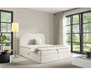 Eleganter Boxspringbett, Ehebett, Doppelbett mit Bettkasten, Boucle-Stoff, PRATO K33