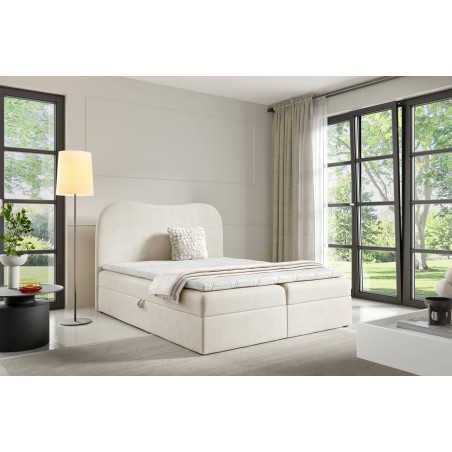 Eleganter Boxspringbett, Ehebett, Doppelbett mit Bettkasten, Boucle-Stoff, PRATO K33