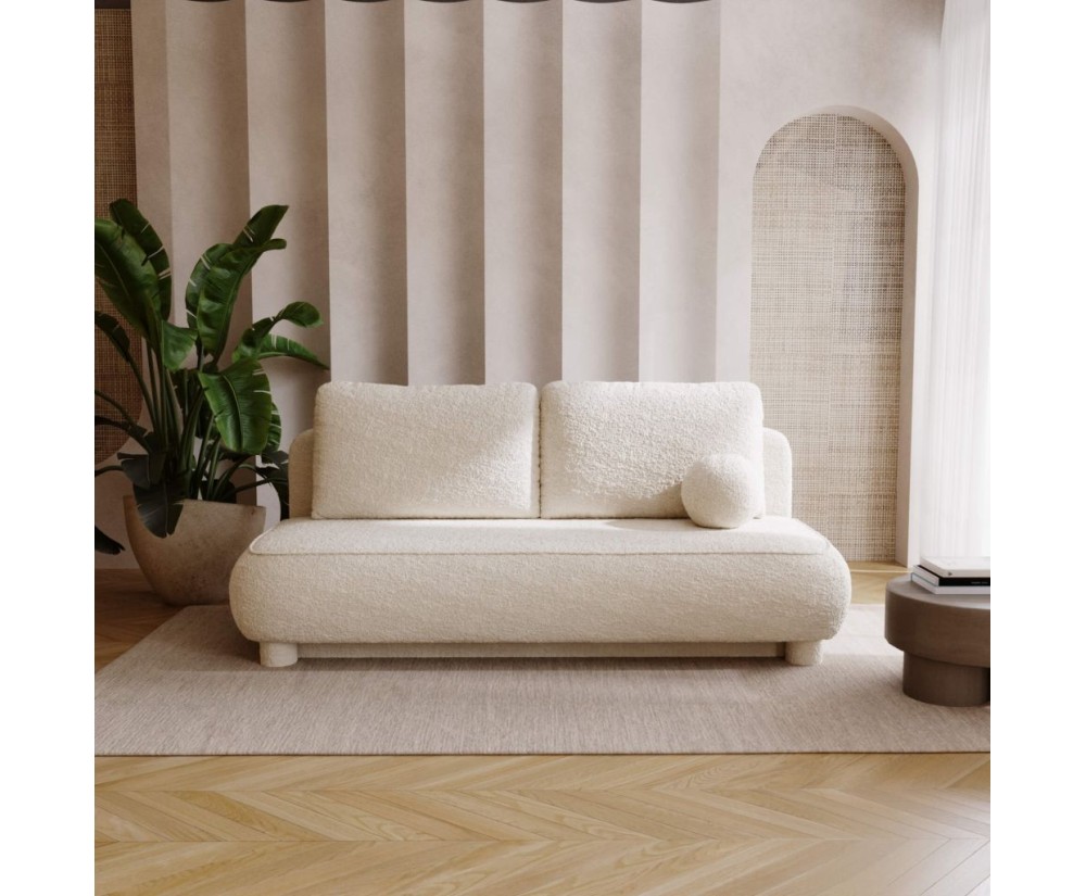 2-Sitzer-Sofa ausziehbar mit Rückenkissen + dekoratives rundes Kissen extra, TARABO