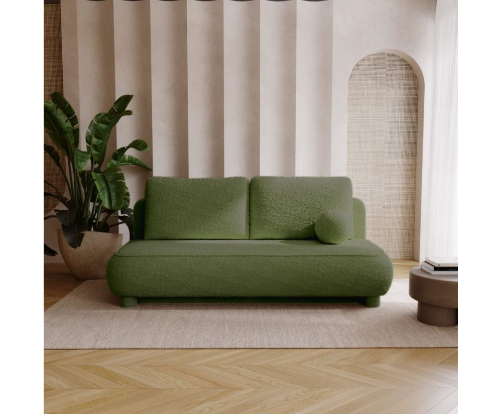 2-Sitzer-Sofa ausziehbar mit Rückenkissen + dekoratives rundes Kissen extra, TARABO