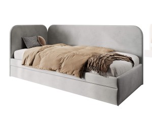 SARA Jugendbett 100x200 cm, Polsterbett, Einzelbett mit Schublade und abgerundeten Seitenteilen