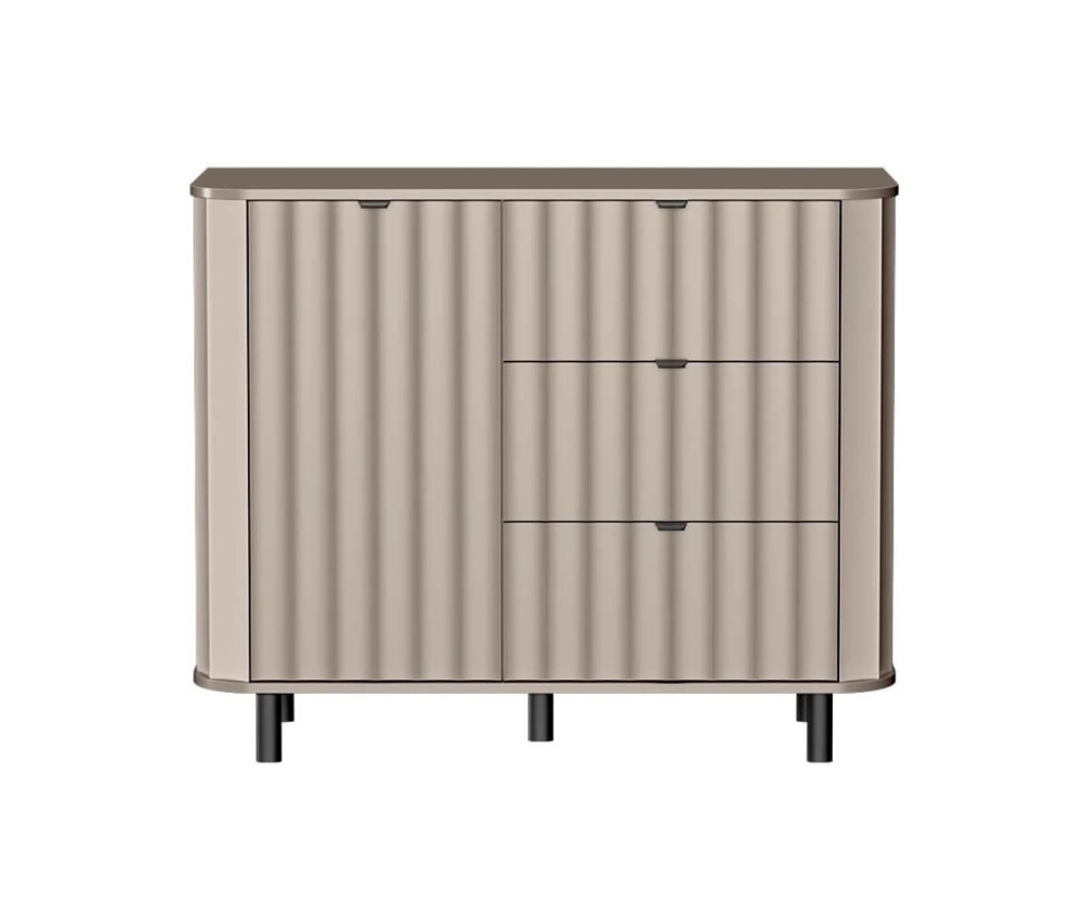 NOVADO NV-3 Kommode Breite 111 cm für Wohnzimmer, mit Schubladen und einem Schränkchen, abgerundete Kanten, Clay Grey