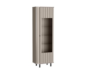 NOVADO NV-4 Stehende Glasvitrine für Wohnzimmer, Standvitrine mit Glastür, abgerundete Kanten, Clay Grey