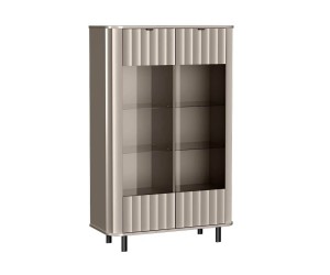 NOVADO NV-9 Moderne Glasvitrine für Wohnzimmer, Standvitrine mit Glastüren, abgerundete Kanten, Clay Grey