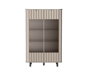 NOVADO NV-9 Moderne Glasvitrine für Wohnzimmer, Standvitrine mit Glastüren, abgerundete Kanten, Clay Grey