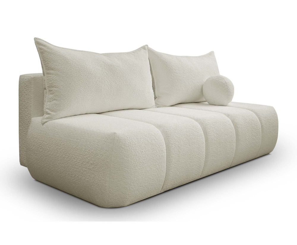 Elegante Couch mit Schlaffunktion und Bettkasten, weicher Bouclé-Stoff, Farbvarianten, KAMEL K3