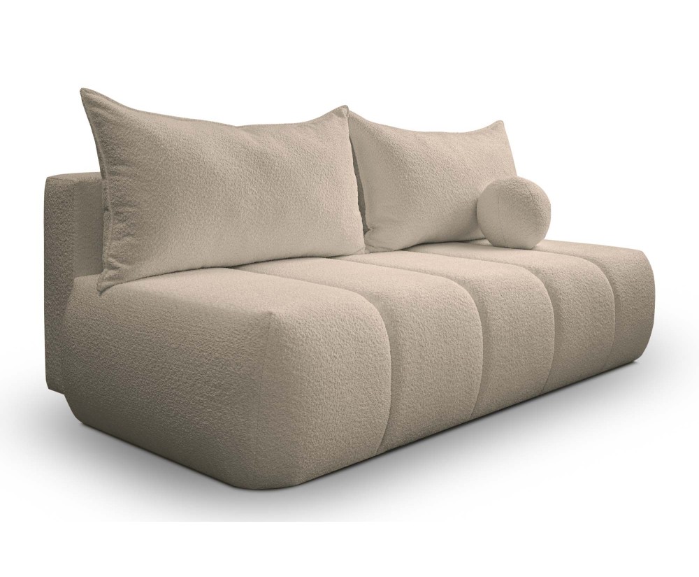 Elegante Couch mit Schlaffunktion und Bettkasten, weicher Bouclé-Stoff, Farbvarianten, KAMEL K3