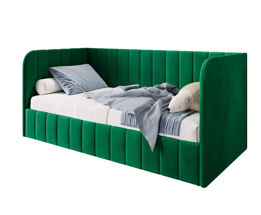 Jugendbett 90x200 cm, Polsterbett mit Bettkasten und Lattenrost, Einzelbett für Jugendzimmer, MARIO SM 05