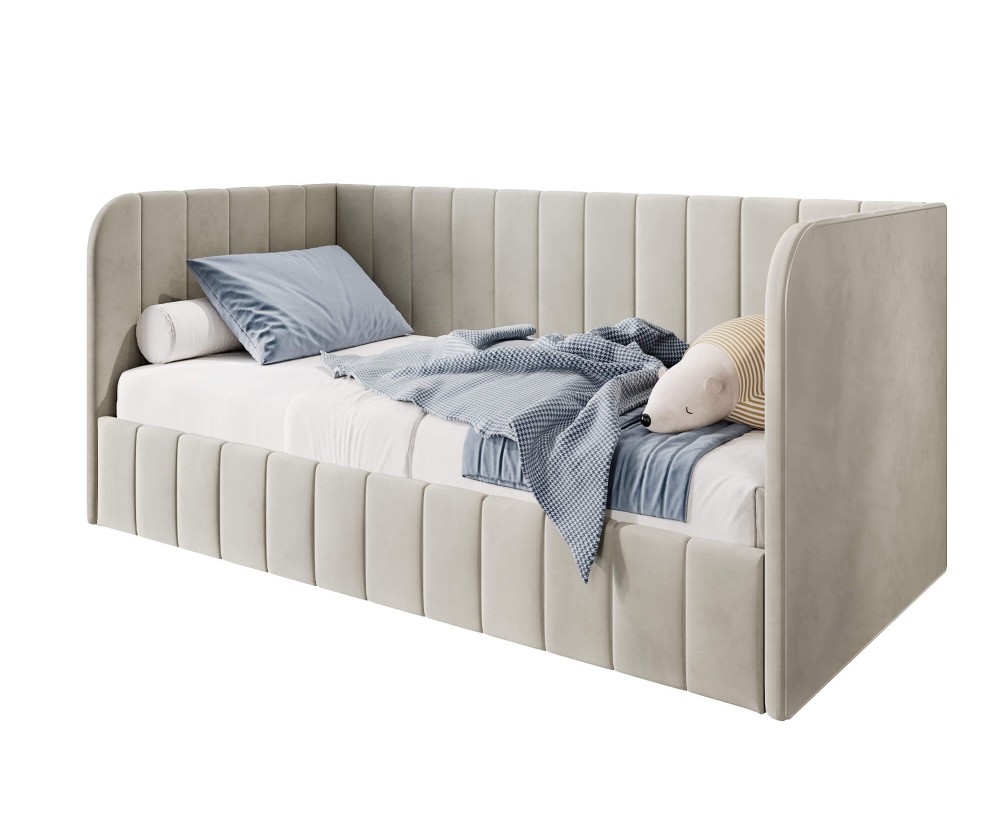 Jugendbett 90x200 cm, Polsterbett mit Bettkasten und Lattenrost, Einzelbett für Jugendzimmer, MARIO SM 05