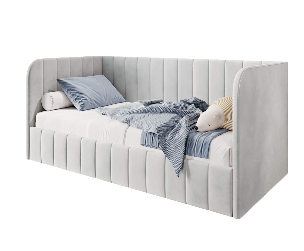 Einzelbett 100x200 cm, Polsterbett mit Seitenteilen, Bettkasten und Lattenrost, MARIO SM 05