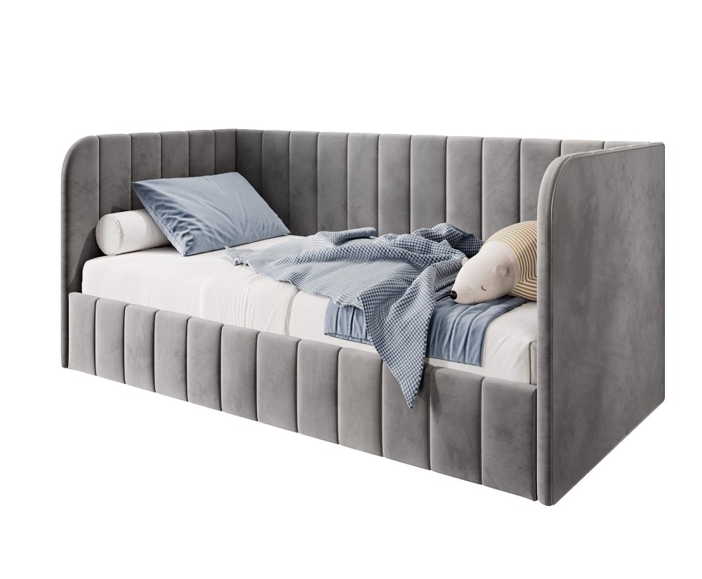 Einzelbett 100x200 cm, Polsterbett mit Seitenteilen, Bettkasten und Lattenrost, MARIO SM 05