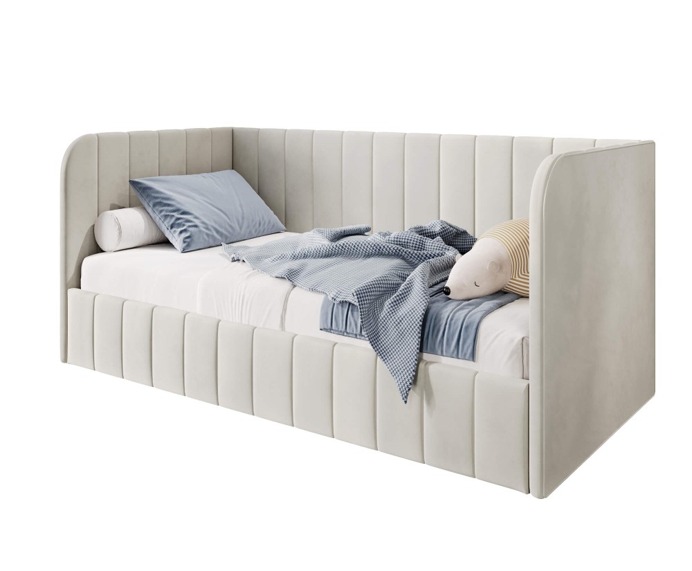 Einzelbett 100x200 cm, Polsterbett mit Seitenteilen, Bettkasten und Lattenrost, MARIO SM 05