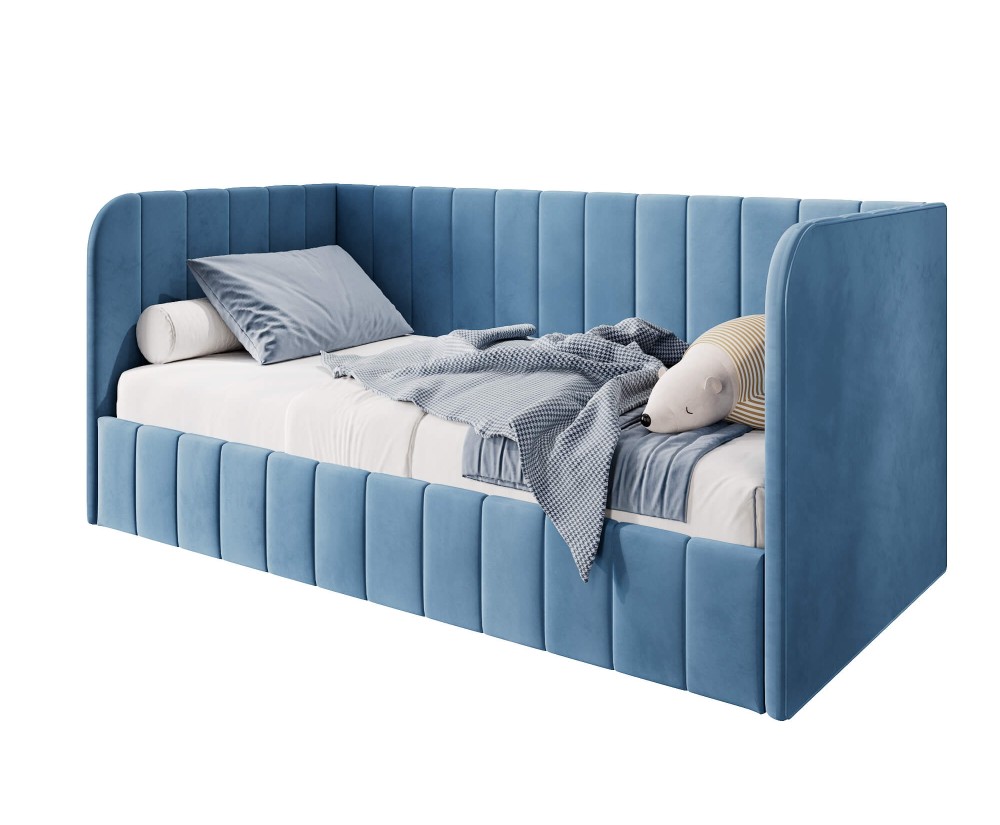 Einzelbett 100x200 cm, Polsterbett mit Seitenteilen, Bettkasten und Lattenrost, MARIO SM 05