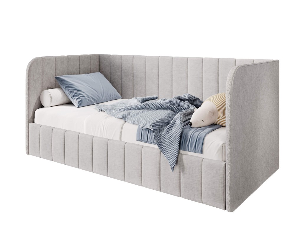 Einzelbett 100x200 cm, Polsterbett mit Seitenteilen, Bettkasten und Lattenrost, MARIO SM 05