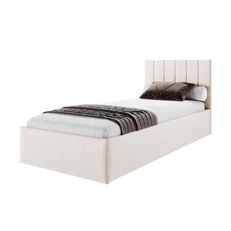 AZURO S04 Polsterbett 90x200 cm mit Bettkasten, Lattenrost, vertikale Nähte, vom Fußteil geöffnet